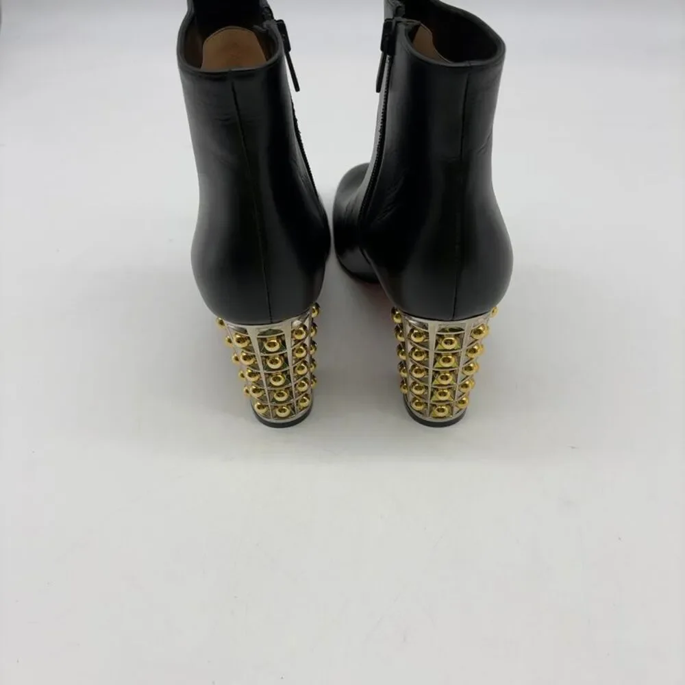 Christian Louboutin Black Leather Stud Block Heel Ankle Boots